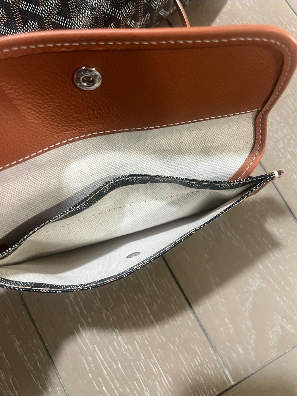 Goyard Black and Brown PM Tote with Leather Trim and Matching Pouch - Picture 7 of 13